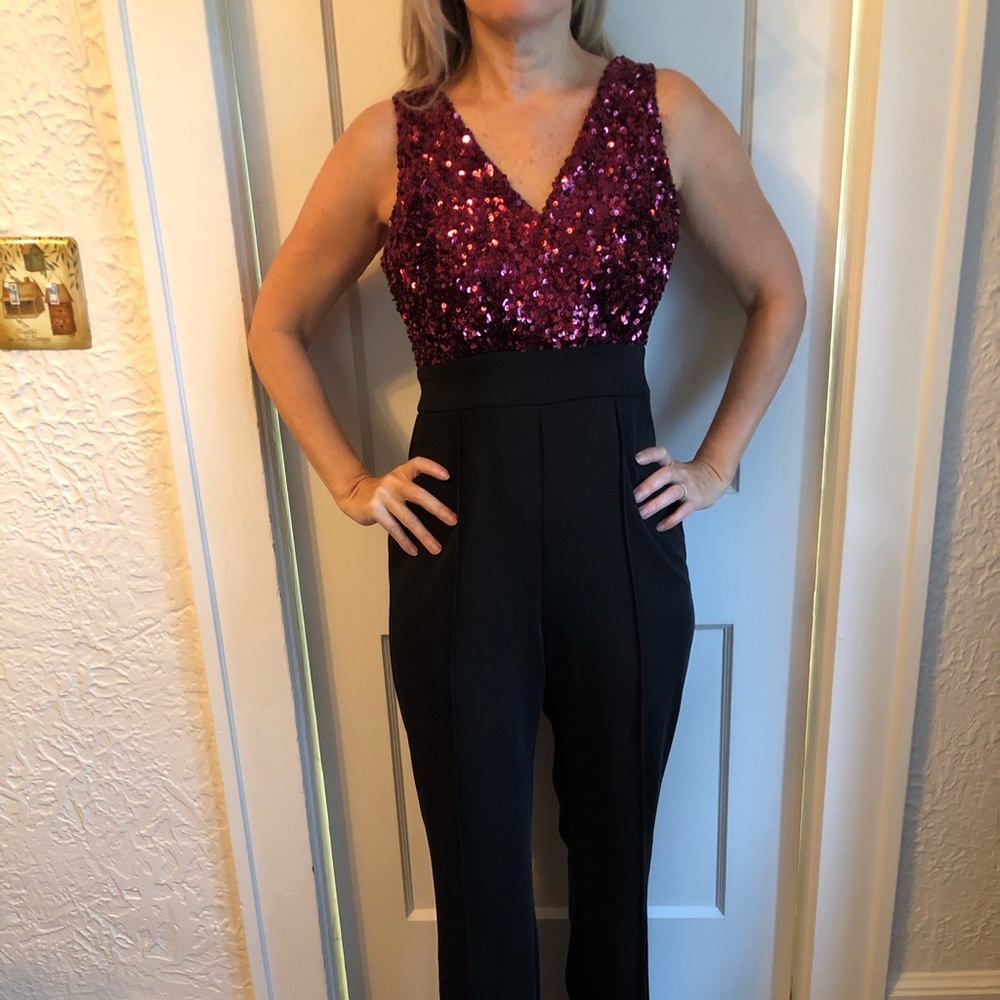 Sexy black and purple with sequins jumpsuit